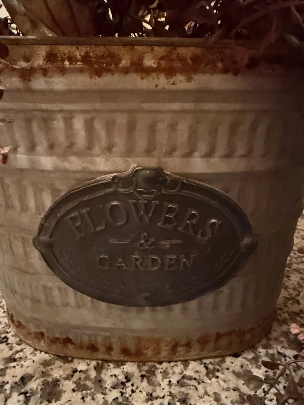 Galvanized Metal Flower Garden Bucket with Pink Floral Arrangement